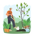 A man plants a tree in the garden Royalty Free Stock Photo